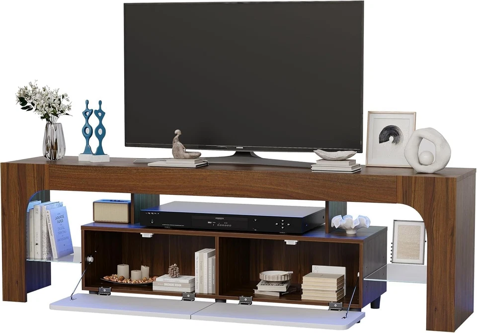 TROPOW Modern TV Stand for TVs up to 75" Entertainment Center with 16 Color LED Lights