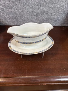 Vintage ~ Alfred Meakin Gravy Boat ~ oro e blu ~ costruzione tutto pezzo unico - Foto 1 di 5
