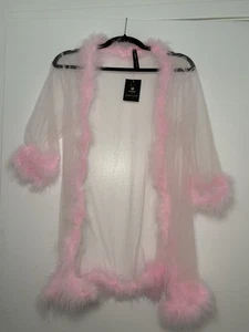 Playboy Maribu Besatz Kimono Stil Ärmel Morgenmantel - Einheitsgröße, rosa - Bild 1 von 4