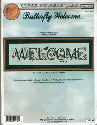 NUEVO Kit de punto de cruz Cross My Heart 2005 MARIPOSA BIENVENIDA #CSBK-279-2 Foto 1 de 2