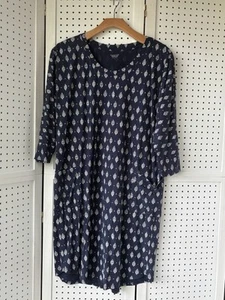 Garnet Hill 3/4 Sleeve Green Organic Cotton Nightgown Sleep Shirt Women's L Blue - Picture 1 of 6