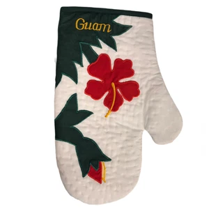 Guam Oven Mit Hibiscus Flower Wooden Hanger White/Green 671 - Picture 1 of 2