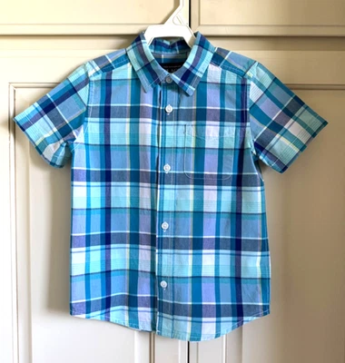The Children's Place Blues & Yellow Plaid SS Button up Collared Shirt Size 4T - Image 1 of 4
