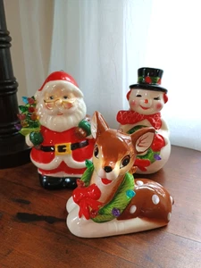 Mr Christmas Nostalgic Light Up Santa Reindeer Snowman Ceramic Ornaments Shelf - Picture 1 of 14