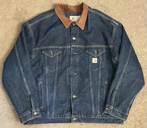 Vintage 90s Carhartt Aztec Lined Denim Trucker Jacket Size XXL Union Made USA - Bild 1 von 12