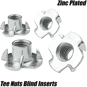 M8 4 PRONGED CAPTIVE BLIND INSERTS TEE NUT HAMMER IN WOOD FURNITURE T NUTS - Picture 1 of 1