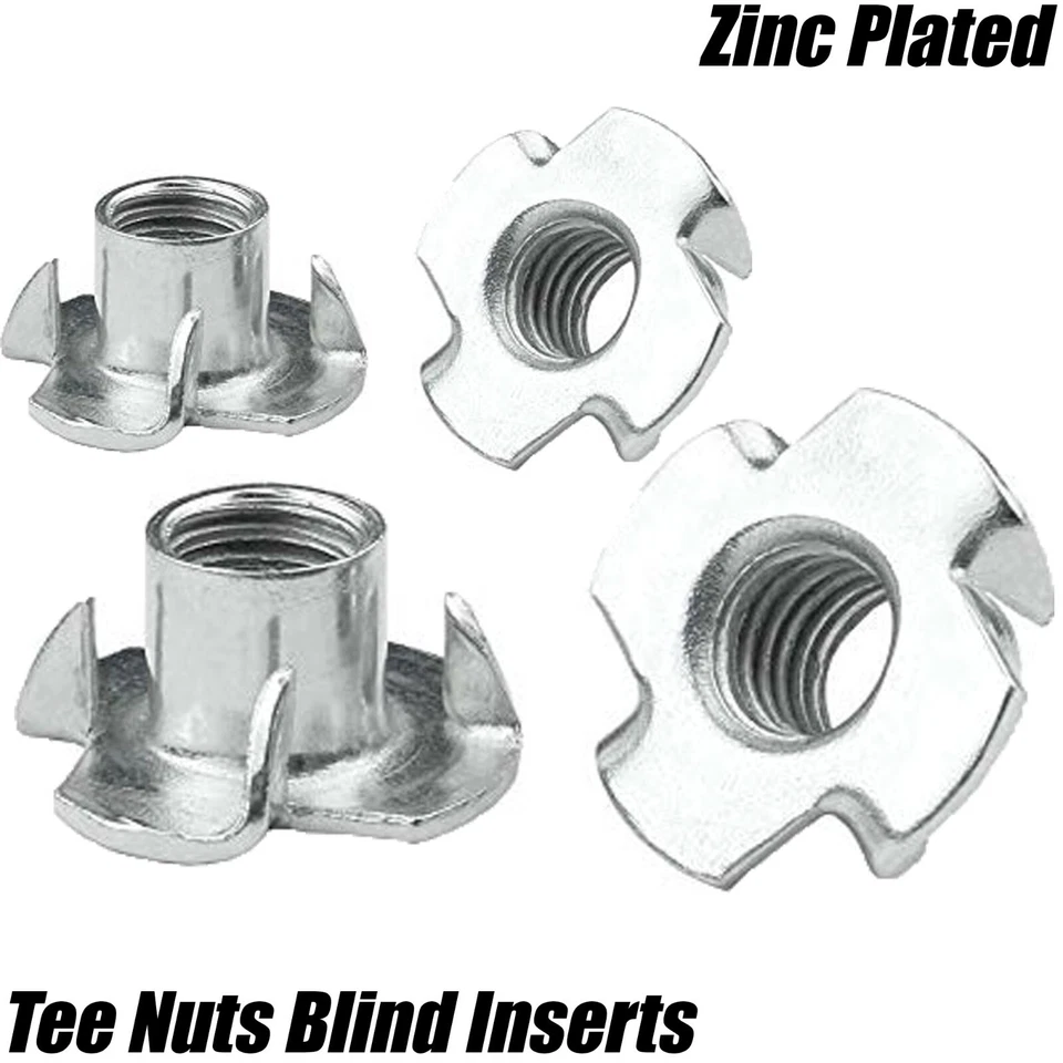 M8 4 PRONGED CAPTIVE BLIND INSERTS TEE NUT HAMMER IN WOOD FURNITURE T NUTS