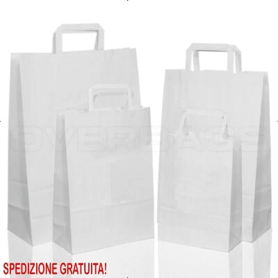 BORSA SHOPPER SACCHETTO DI CARTA MANICO PIATTINA COLORE BIANCO - Immagine 1 di 4