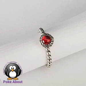 New Pandora Red Garnet January Birthstone Silver Ring Birthday Blooms Size 56 - Picture 1 of 6