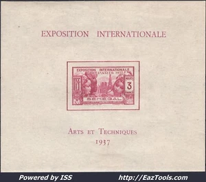 SENEGAL BLOC ET FEUILLET 3Fr LILAS ROSE N° 1 NEUF * AVEC CHARNIERE - Picture 1 of 2