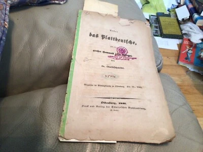 Plattdeutsche German Language Original 1845 Study by Dr. Goldschmidt - Image 1 of 2