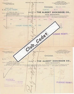 PAIR 1895 1896 BILLHEADS CHICAGO ILL Albert Dickinson Co Seed Merchants - Picture 1 of 1
