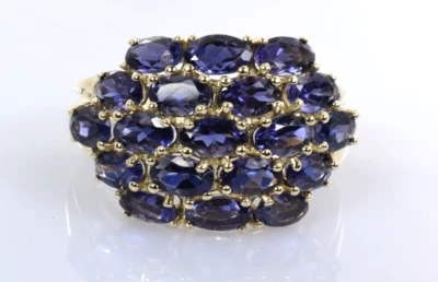 Impresionante anillo con racimo de iolita en oro amarillo de 10 k 4,18 quilates talla 8 Foto 1 de 4