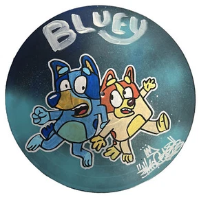 Hand Painted Vinyl Record Graffiti Shortiez Ink Bluey Bingo Cartoon Christmas - Picture 1 of 2