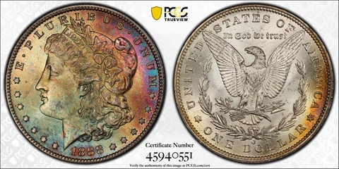 1888-O Morgan Dollar PCGS MS63 Vibrant Rainbow Toned w/Video Scarce With Color! Cover