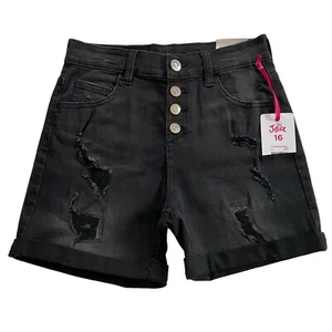 NWT Justice Denim Button Fly Distressed Soft Stretchy Comfy Midi Shorts Size 16 - Picture 1 of 12