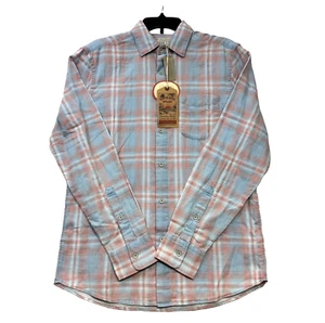 FAHERTY Sun-Washed Chambray LS Shirt Men Indigo Dyed Plaid Sz S NWT $148 - Picture 1 of 6