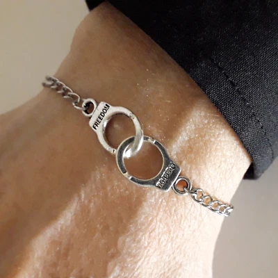 Bracciale in Acciaio inox con MANETTE Argento catena da Uomo Donna braccialetto - Immagine 1 di 4