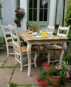 French Style Country Farmhouse Kitchen Dining Set Table Bench Chairs Painted F&B - Picture 1 of 8