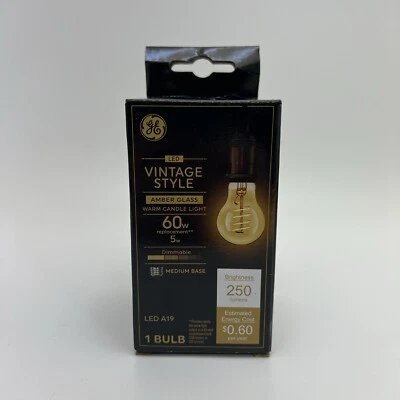 GE Vintage Style Amber Glass Warm Candle Light 60w LED A19 Dimmable Light Bulb - Image 1 of 4
