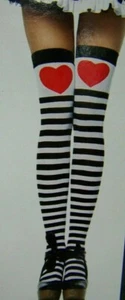 Leg Avenue schwarz & weiß gestreifte Strümpfe mit rotem Herz Akzent 6008 - Bild 1 von 1