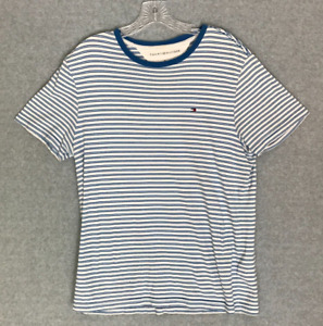 Tommy Hilfiger T Shirt Mens Medium Blue Striped Casual Short Sleeve Boating
