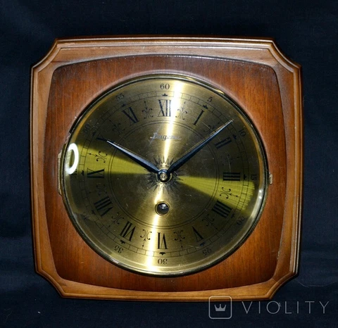 Vintage Wall Clock Dugena Mechanical Wood Germany Dial Brass Roman Rare Old 20th Cover