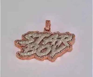 3Ct Round Cut Real Moissanite Customized Letter Pendant 14K Two Tone Gold Plated - Picture 1 of 8