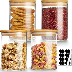 Mfacoy 4 Pack Glass Storage Jars with Airtight Bamboo Lid, 27 OZ Glass Canisters - Picture 1 of 1