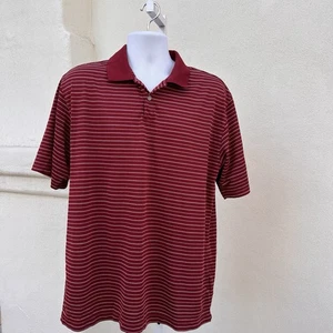 Nike Golf Maroon Rosso Bianco Polo a Righe Uomo Large L Active Manica Corta - Foto 1 di 8