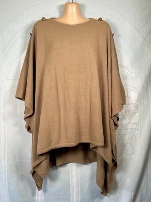 Lipsy camel brown soft fine-knit button-shoulder poncho tunic jumper, One Size - Image 1 of 4