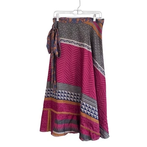 Boho Maxi Wrap Skirt Size Patchwork Print Colorful Bohemian Festival Skirt - Picture 1 of 14