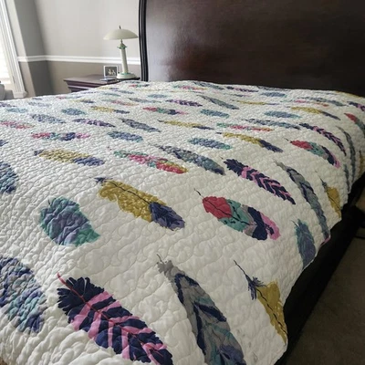 Colcha reversible para el hogar 90 x 90 plumas blancas azules tamaño king Foto 1 de 4