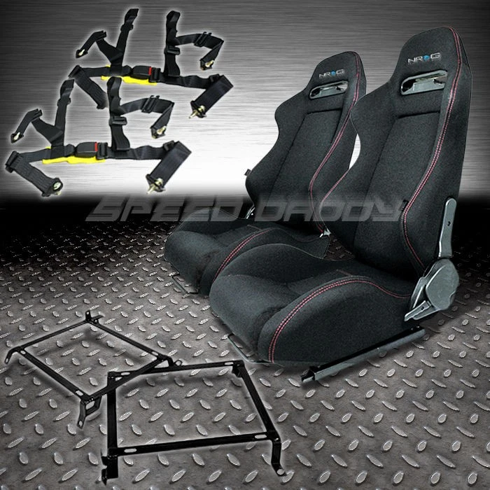 NRG PAIR BLACK TYPE-R RACING SEATS+SLIDER+BRACKET+4PT BELT FOR 88-91 CRX/CR-X - Imagem 1 de 1