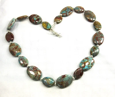 Хризоколла, ожерелье из чистого серебра, камень общения, #N1A - Изображение 1 из 4