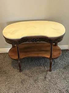 Small Kidney Shaped 2 Tier Table With Marble Top 18”tall X 26”wide X 12” Deep - Picture 1 of 6