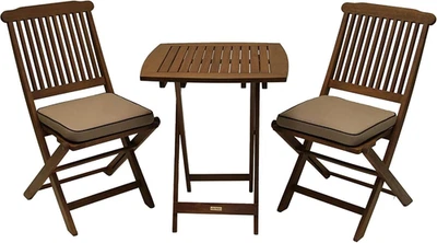 Эвкалиптовое дерево 3 предмета квадратный складной бистро уличная мебель патио набор, табличка - Изображение 1 из 4