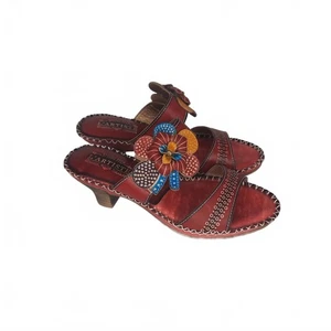 NWOT Spring Step L'Artiste Red Floral Slide Sandals Size 38 US 8 - Picture 1 of 5
