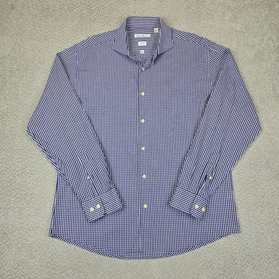 BURMA BIBAS Blue Check Button Cotton Dress Shirt Slim Fit Men Size 16 1/2 34-35 - Image 1 of 4