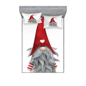 Gnome Fitted Sheet & Pillow Sham Set, Nordic Tonttu Myth Finnish Creature Nis... - Picture 1 of 3