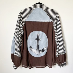 POL Oversize Mix Media Waffelstrick Ballonärmel Shacket Oberteil Anker Damen M - Bild 1 von 13