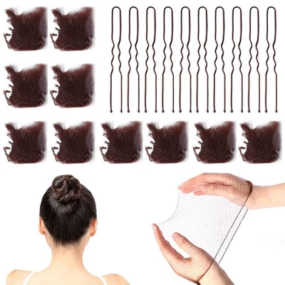 20-Pack Brown Hair Bun Nets with Elastic Edge and U-Shaped Pins for Buns - Image 1 of 4