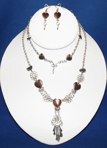 Braune herzförmige Stein Halskette/Ohrring/Armband peruanisches Set/Boho - Bild 1 von 4