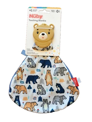 NUBY NEW TEETHING BLANKIE BPA FREE SOFT CUDDLY TEXTURED SILICONE BEAR SOOTHES - Image 1 of 4