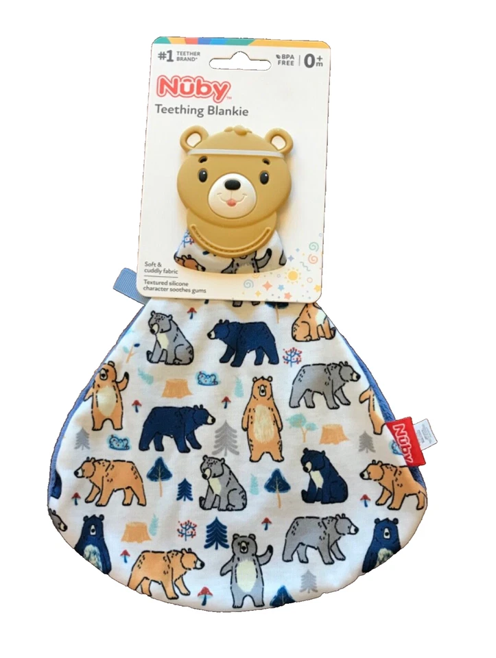 NUBY 全新 TEETHING BLANKIE BPA 免费柔软可爱纹理硅胶熊舒特 — 第 1/4 张图片