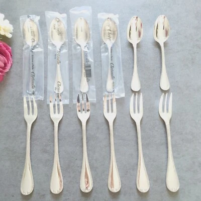 Cuchara de café con tenedor para pasteles cubiertos plateados Christofle Rubans excelente 12 piezas Foto 1 de 4