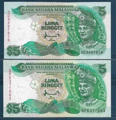 Malaysia 5 Ringgit 2 Pcs Lot, 1995 1998, P 35 35A, UNC - Image 1 of 2