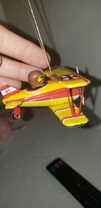 VINTAGE FOKKER DOPPELDECKER ZINN ORNAMENT SPIELZEUG ORNAMENT 3,5" POP TOP SPIELZEUG - Bild 1 von 9