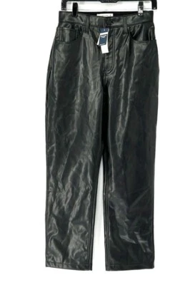Abercrombie & Fitch Pantalones Cortos Años 90 Rectos Negros Imitación Cuero Talla 6 Nuevos con Etiquetas Foto 1 de 4