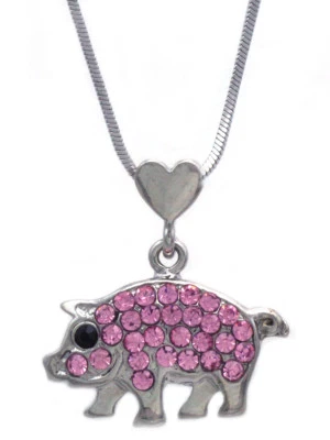 Pequeño Cerdito Mascota Granja Animal Corazón Dije Colgante Collar Joyería Cristal Foto 1 de 2